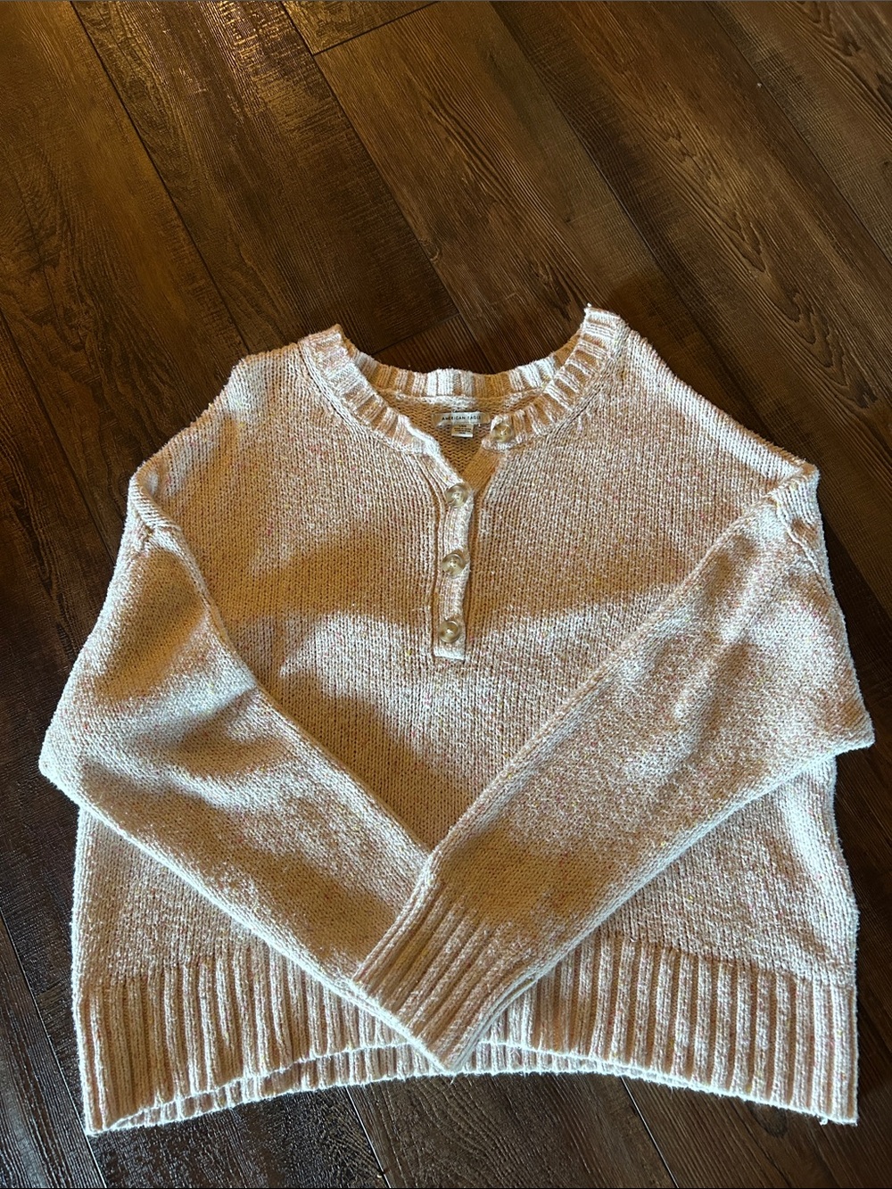 American Eagle Outfitters Cream Henley Crew Sweater